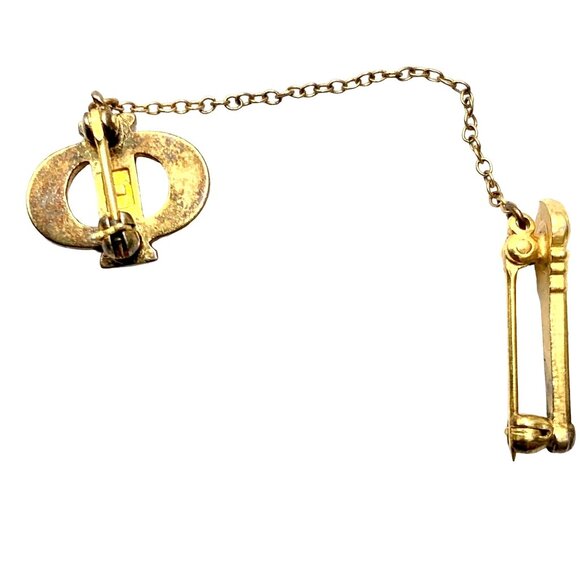 Vintage Beta Sigma Phi Fraternity Gold Tone Enamel Exemplar Torch Pin Pearls - Picture 4 of 7